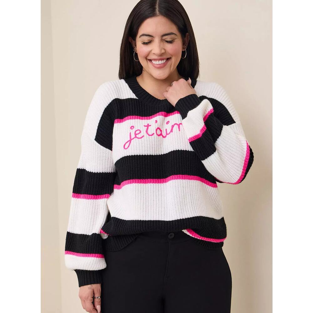 Torrid je t'aine Pullover Drop Shoulder Crew Neck Striped Sweater Plus Women's 1